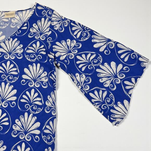 Aelia Anna Greek Print Kaftan Blue White Maxi Dress VNeck Resort Cruise One Size - Picture 6 of 9